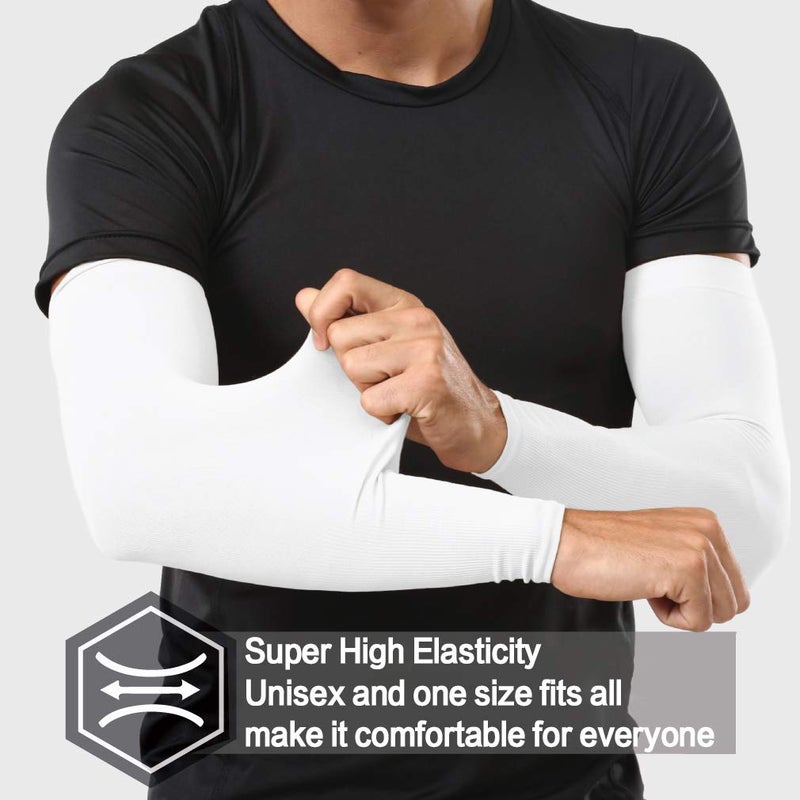 Feeke Arm Sleeves for Men and Women, Sleeve to Cover Arms for Men and Women, UV Protection Cooling 4-Pairs Anti-Slip Compression Sun Sleeves for Cycling Outdoor Sports White - Image 3